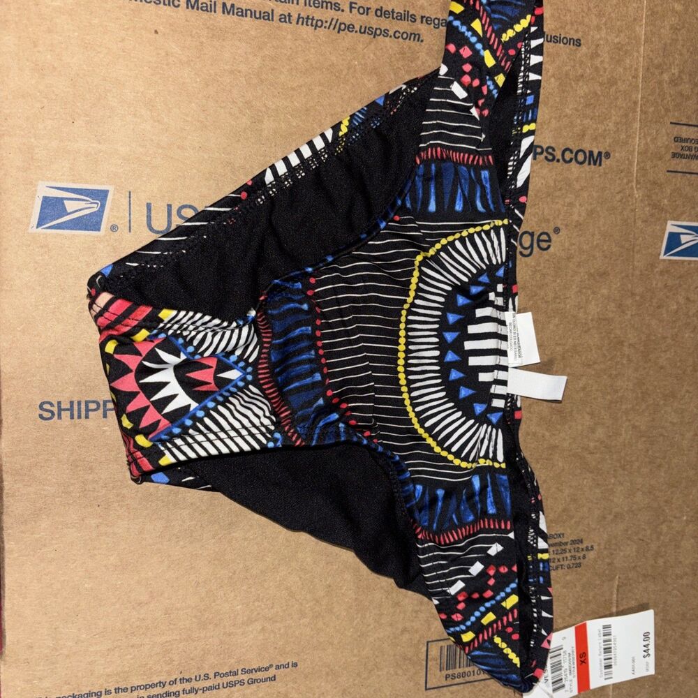 BAR III black tribal print bikini bottom size XS